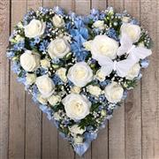 White and blue heart with butterflies